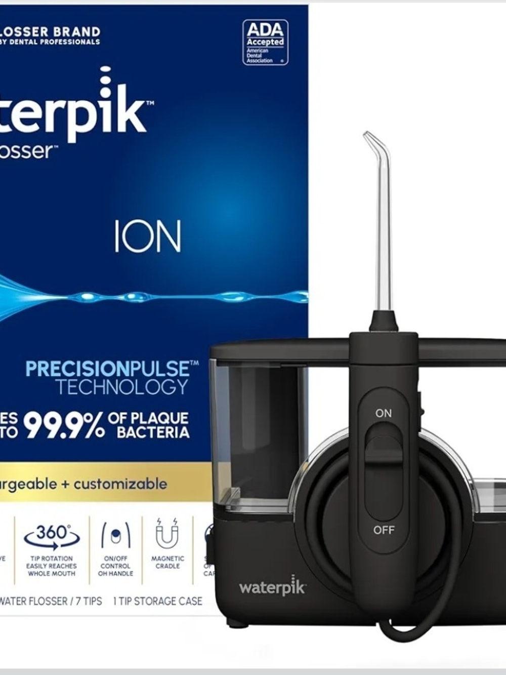 Waterpik ION Professional WF-12 Water Flosser Black Rechargeable 7 Tips